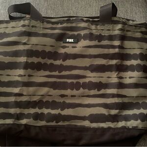 PINK Victoria's Secret Olive Green and Black Striped Duffel Bag
